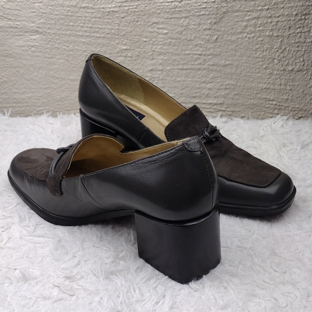 Andrea Viccaro Dark Grey Leather Suede Upper Square Toe Blocked High Heel Shoe - Picture 15 of 15